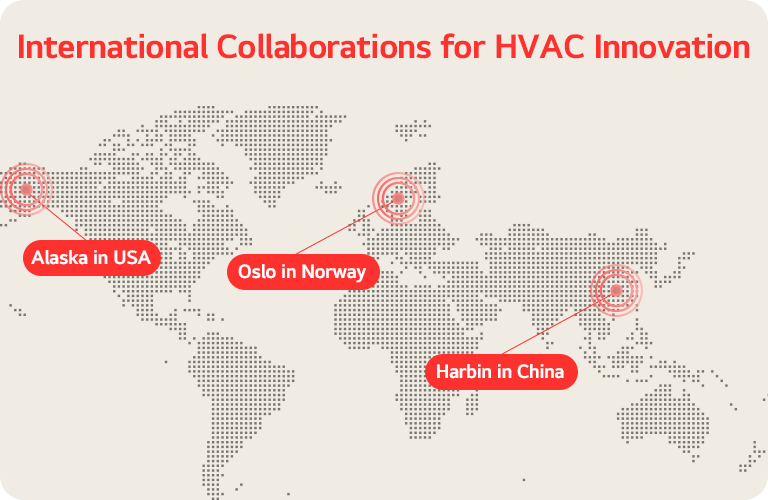 Collaborations internationales pour l'innovation en HVAC avec des recherches menées en Alaska, Oslo et Harbin.