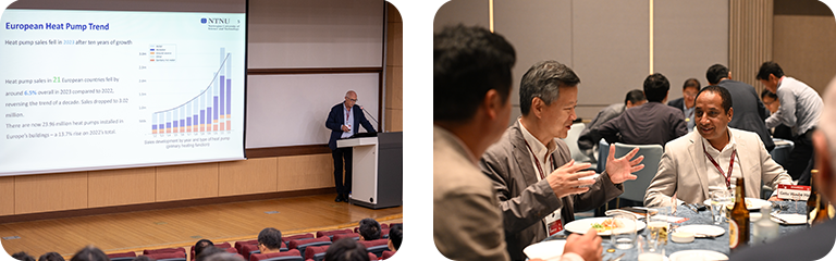 Présentation des tendances européennes en matière de pompes à chaleur et dîner de réseautage avec des professionnels partageant des perspectives sur l’industrie.