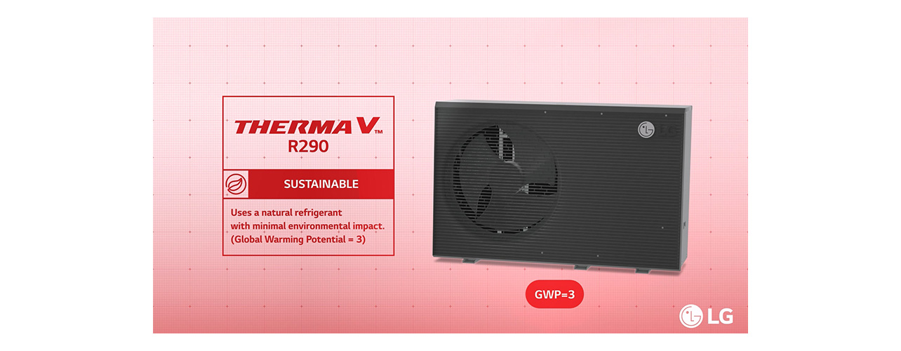 Photo de la Therma V R290, un système de chauffage et de refroidissement moderne conçu pour l’efficacité énergétique et le confort.