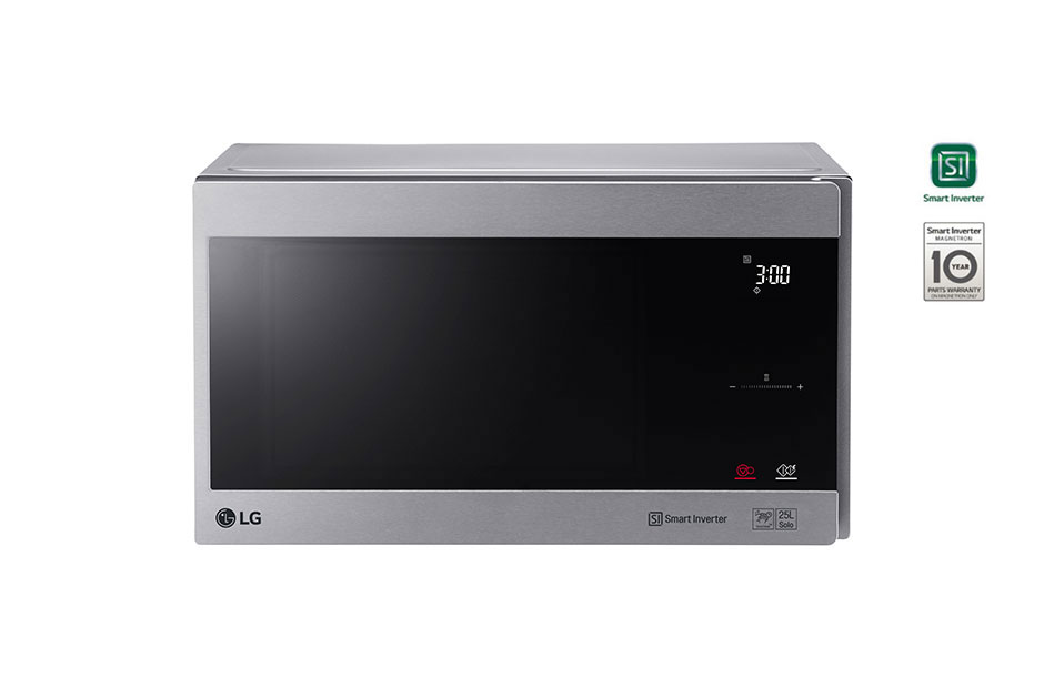 LG Four à micro-ondes de 25 litres, argent, technologie Smart Inverter avec 10 ans de garantie, gril, cuisson automatique intelligente, écran tactile en verre, Dual Control, éclairage LED, MS2595CIS