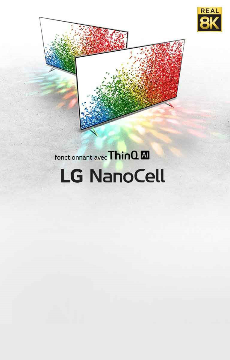 Deux écrans de téléviseur affichant des particules lumineuses et colorées.