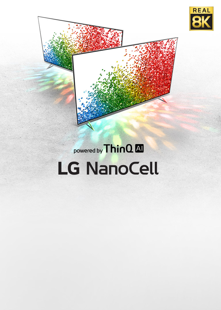 Two TV screens showing brightly colored particles.