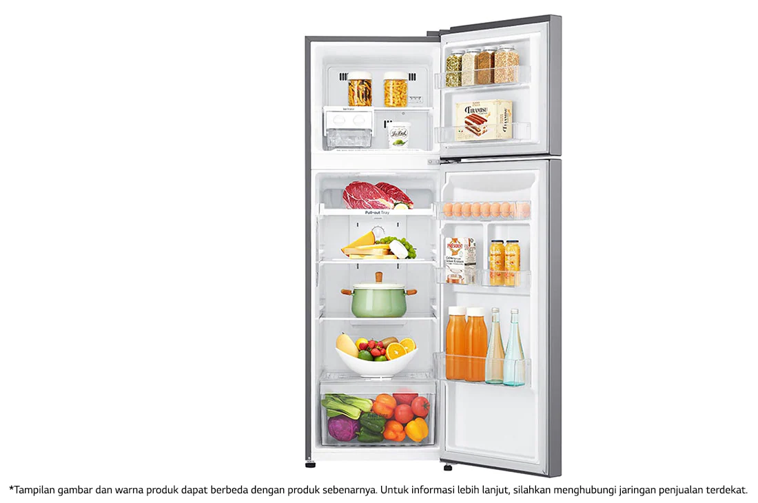 LG Réfrigérateur à deux portes de 272 litres, d’une capacité brute/nette de 254 litres, d’un compresseur à onduleur Smart Inverter et de la technologie Door Cooling+™, GN-G272SLCB - Vue avant, ouvert, nourriture, GN-G272SLCB, thumbnail 6