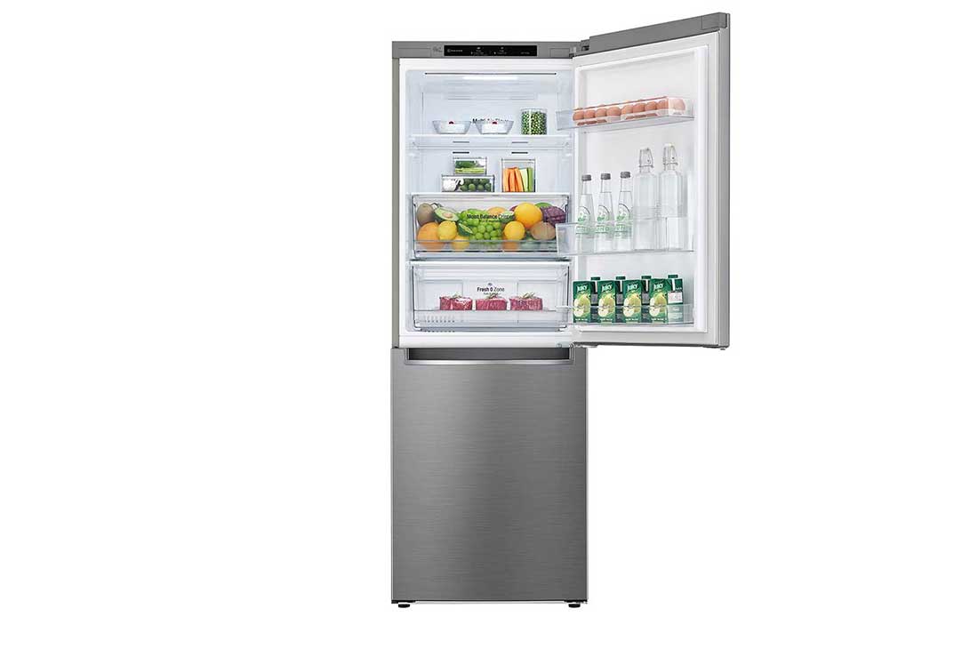LG Réfrigérateur 306 l nets à 2 portes avec congélateur en bas et compresseur Smart Inverter, vue avant du dessus, ouvert, nourriture, GC-B369NLJM, thumbnail 8