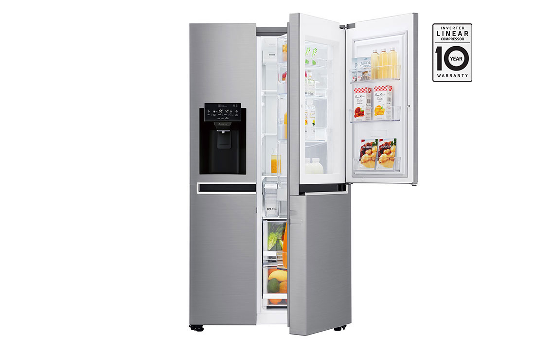 LG Réfrigérateur américain de 668 litres, couleur argent, compresseur  linéaire à onduleur, fonction Door in Door™, Hygiene Fresh +, Fin,  Distributeur d'eau et de glaçons