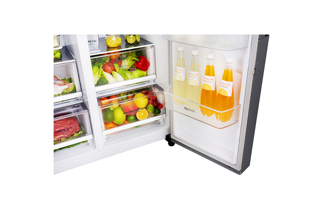 LG Réfrigérateur américain de 668 litres, couleur argent, compresseur linéaire à onduleur, fonction Door in Door™, Hygiene Fresh +, Fin, Distributeur d’eau et de glaçons, GC-J247SLLV, thumbnail 10