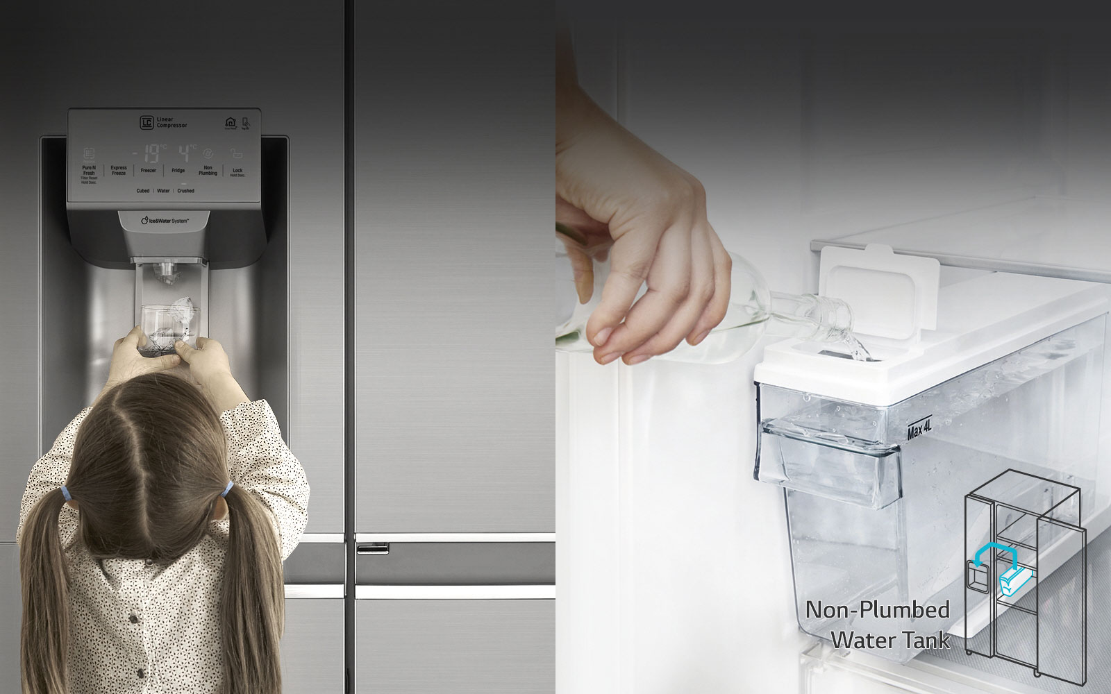 Réfrigérateur Door-in-Door de 668 l LG GC-X247CSAV Insertion et retrait faciles du réservoir d’eau