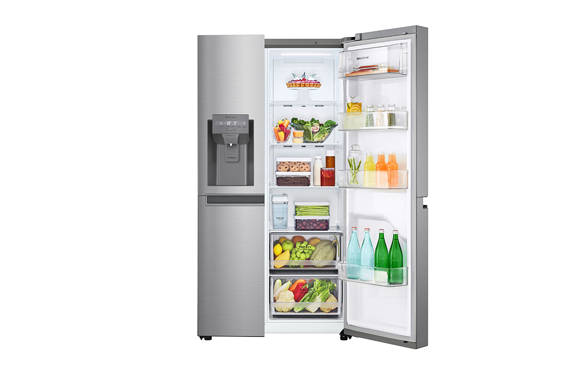 LG 674 l | Réfrigérateur Side by Side |Compresseur Smart Inverter |Flux d’air multiple |Smart Diagnosis™, front open food view, GC-L257SLRL, thumbnail 2