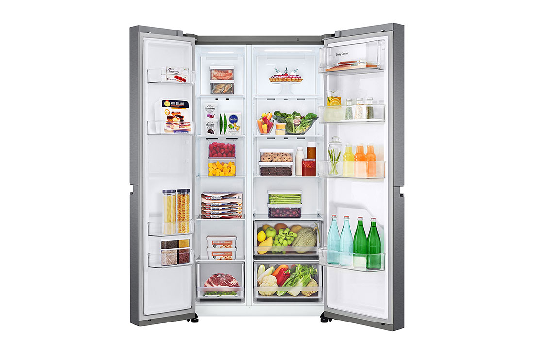 LG 625 l | Réfrigérateur Side by Side |Compresseur Smart Inverter |Flux d’air multiple |Smart Diagnosis™, front open food view, GC-B257JLYL, thumbnail 2