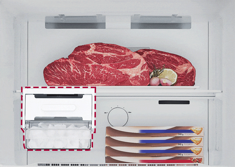 La machine à glaçons mobile peut être facilement retirée, ce qui vous permet de stocker plus d’aliments à la place.