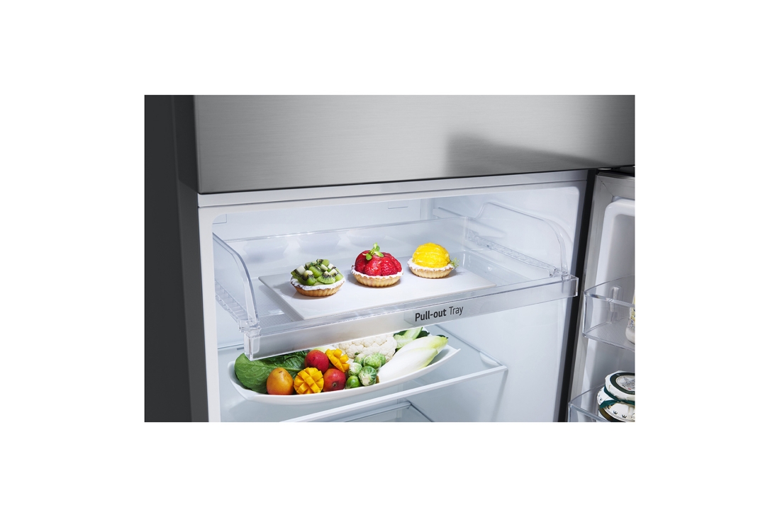 LG 423(L) | Top Freezer Refrigerator |Smart Inverter Compressor | LinearCooling™ | DoorCooling+™, detail view of pull-out tray, GN-F392PFAK, thumbnail 8