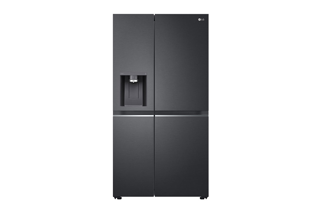 LG 674L Réfrigérateur Side-by-Side avec distributeur d’eau UVnano® en finition noir mat, Front view, GC-L257KLKW