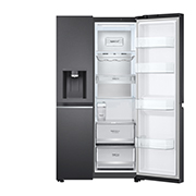 LG 674L Réfrigérateur Side-by-Side avec distributeur d’eau UVnano® en finition noir mat, front view with right side door open without Food, GC-L257KLKW, thumbnail 11