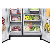 LG 674L Réfrigérateur Side-by-Side avec distributeur d’eau UVnano® en finition noir mat, Bottom door open with Food, GC-L257KLKW, thumbnail 4