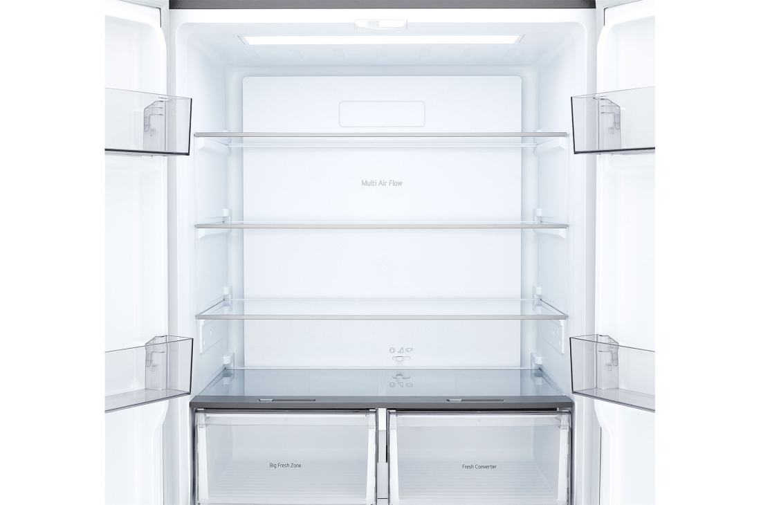 LG Réfrigérateur multi-portes 502 L en verre noir, Réfrigérateur multiportes LG Compartiment réfrigérateur Prime Silver avec étagères réglables, GCFB48FPLAM, thumbnail 4