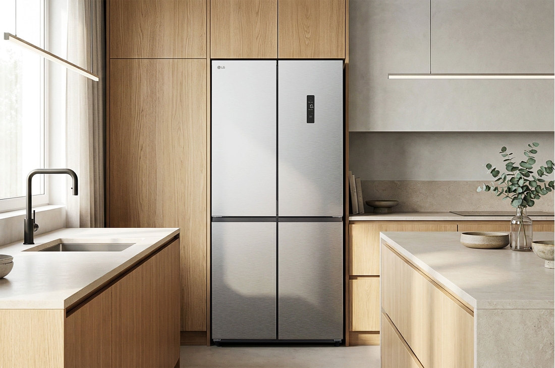 LG Réfrigérateur multi-portes 502 L en verre noir, Réfrigérateur multiportes LG Prime Silver installé dans un intérieur de cuisine moderne, GCFB48FPLAM, thumbnail 15