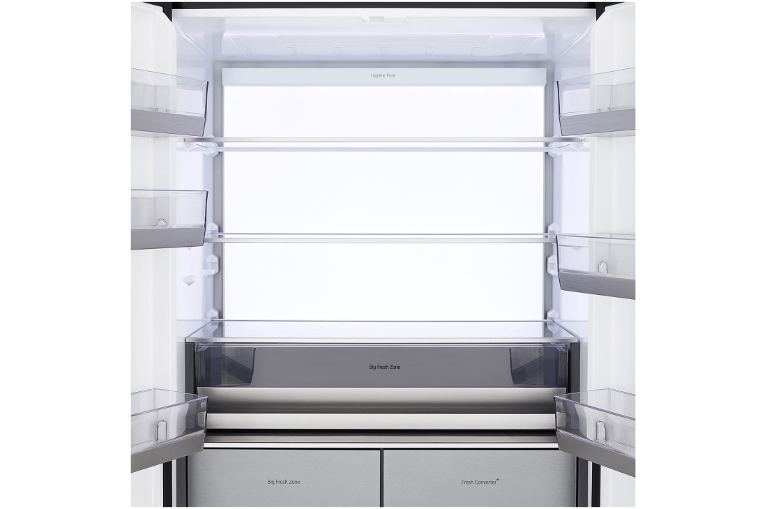 LG Réfrigérateur multi-portes 512 L en verre beige, vue ouverte du compartiment supérieur du réfrigérateur lg multi-portes, GCFB50FPLAM, thumbnail 3