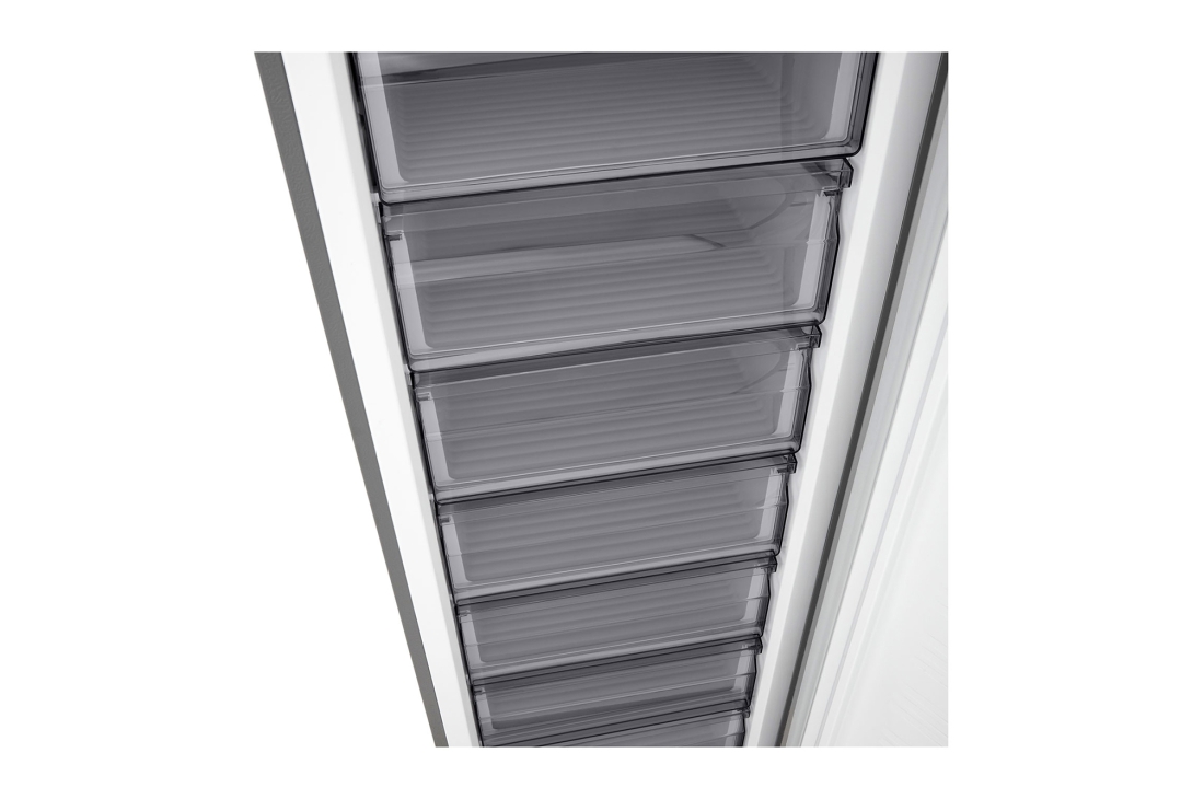 LG Réfrigérateur-congélateur vertical 350&nbsp;L Prime argent, Vue en angle du dessus du congélateur vertical LG GCFB314MQCM , GCFB354MQCM, thumbnail 4