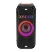 LG XBOOM XL7S | Enceinte Bluetooth Puissante | 250W | Jusqu'à 18h d'autonomie | IPX4 | Eclairage à Pixels, Vue avant avec tous les éclairages allumés. XBOOM est affiché sur le panneau Éclairage dynamique à pixels., XL7S, thumbnail 1