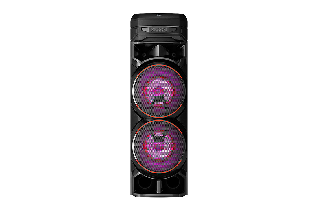 LG XBOOM RNC9 | Système Audio High Power | 105,6 cm de hauteur | Bluetooth | Boomer 8’’ | Eclairage multicolore | Fonctions DJ & Karaoké, vue avant, RNC9