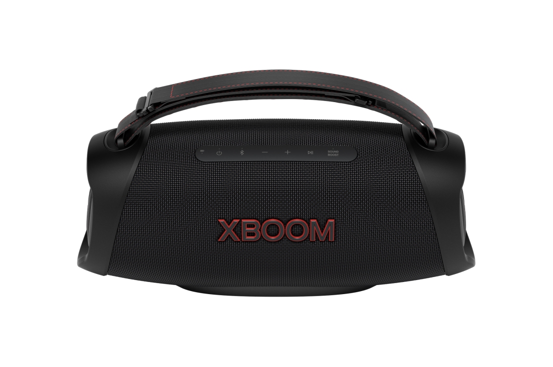 LG XBOOM Go XG8T Système Audio | 120W | Woofer de 8 pouces | Sound Boost | Light Studio | IP67, Vue avant à 30 degrés, XG8T