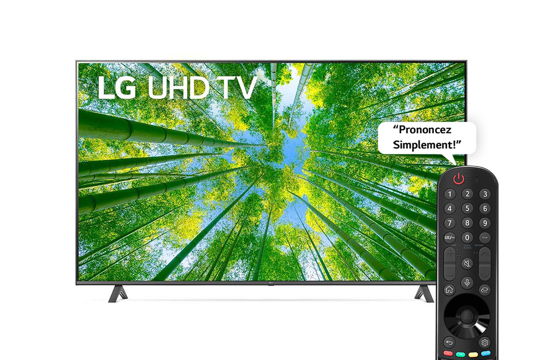 LG TÉLÉVISEUR UHD 4K, Vue avant du téléviseur UHD de LG avec image de remplissage et logo du produit, 70UQ80006LD