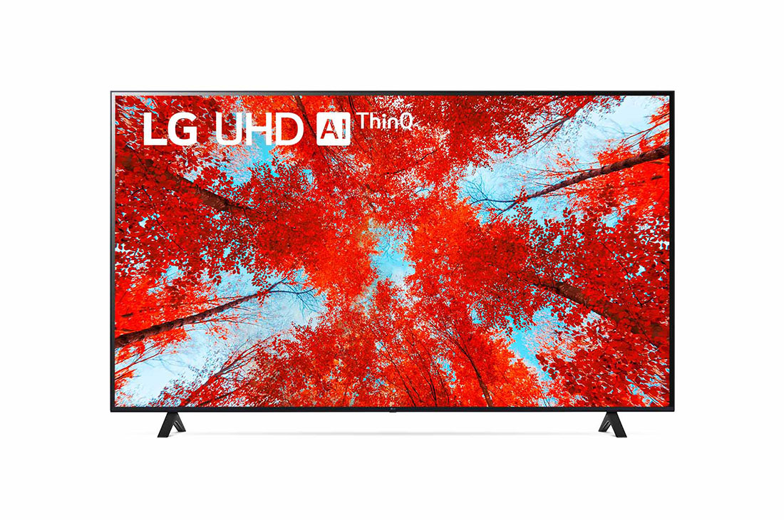 LG UHD 4K Smart TV de 86 pouces Série UQ90, Vue avant du téléviseur UHD de LG avec image de remplissage et logo du produit, 86UQ90006LC, thumbnail 2