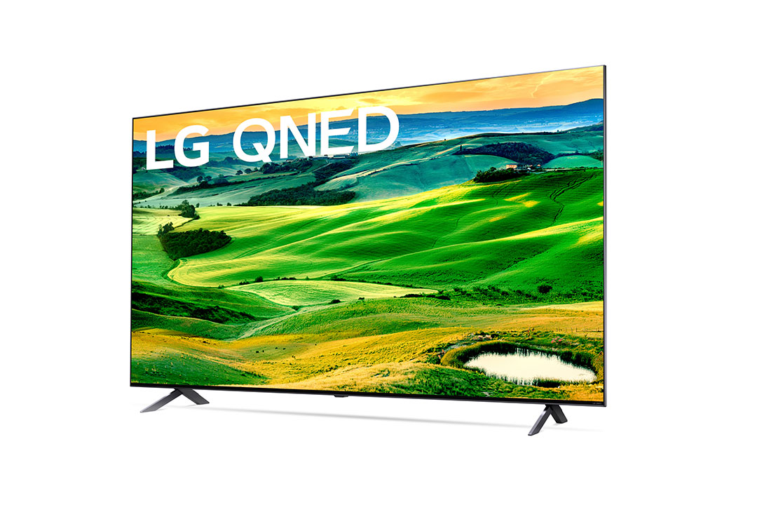 LG Smart TV QNED LG QNED80 75 pouces 4K, vue de côté à 30 degrés avec image de remplissage, 75QNED806QA, thumbnail 3