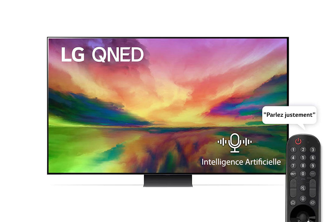 LG, téléviseur QNED à technologie couleur, série QNED81R de 86 pouces, WebOS Smart AI ThinQ, Télécommande magic, Image Pro AI, Son Pro AI (canal 5.1.2), 2023 Nouveau, Vue avant du téléviseur QNED de LG avec image de remplissage et logo du produit, 86QNED816RA