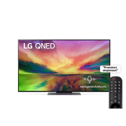 Vue avant du téléviseur QNED de LG avec image de remplissage et logo du produit2