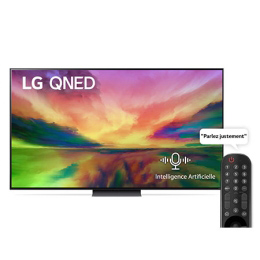 Vue avant du téléviseur QNED de LG avec image de remplissage et logo du produit2