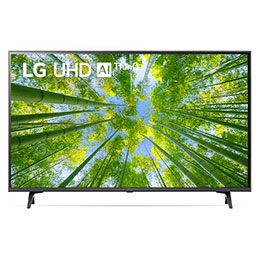 Vue avant du téléviseur UHD de LG avec image de remplissage et logo du produit2