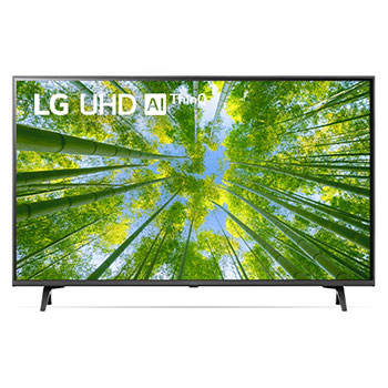 Vue avant du téléviseur UHD de LG avec image de remplissage et logo du produit1