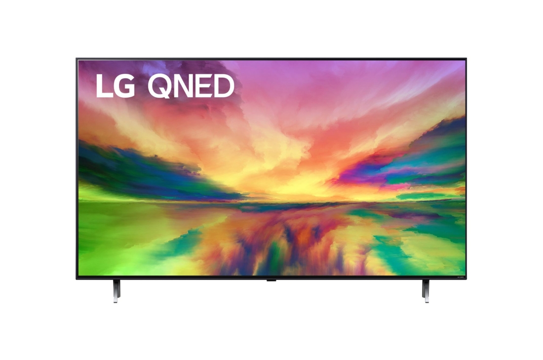 LG Smart TV QNED LG QNED80 75 pouces 4K, Vue avant du téléviseur QNED de LG avec image de remplissage et logo du produit, 75QNED806RA
