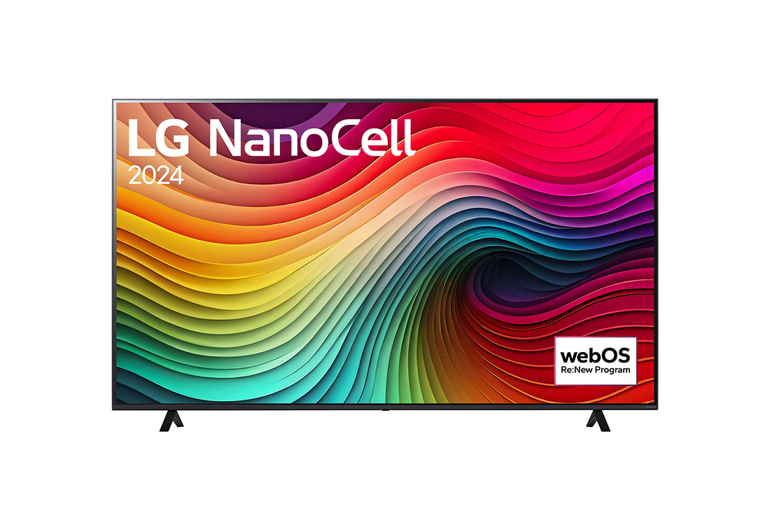 LG Smart TV  LG NanoCell NANO80 4K, 75 pouces, Télécommande Magique  IA HDR10 webOS24 2024, Vue avant d’un téléviseur LG NanoCell, NANO80 avec le texte LG NanoCell, 2024 et le logo webOS Re:New Program à l’écran, 75NANO80T6A, thumbnail 2