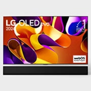 LG Smart TV  LG OLED evo G4 4K, 77 pouces, Télécommande Magique IA Dolby Vision webOS24 2024, Vue de face avec LG OLED evo TV, OLED G4, emblème « 11 Years of world number 1 OLED » (TV OLED numéro 1 mondial depuis 11 ans) et logo de la garantie de 5 ans sur l'écran ainsi que la barre de son LG , OLED77G46LA, thumbnail 2