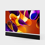LG Smart TV  LG OLED evo G4 4K, 77 pouces, Télécommande Magique IA Dolby Vision webOS24 2024, Vue latérale légèrement inclinée vers la gauche du téléviseur LG OLED evo TV, OLED G4 sur le mur avec la barre de son LG en dessous, OLED77G46LA, thumbnail 4