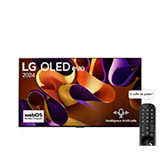 LG Smart TV  LG OLED evo G4 4K, 77 pouces, Télécommande Magique IA Dolby Vision webOS24 2024, Vue de face avec LG OLED evo TV, OLED G4, emblème « 11 Years of world number 1 OLED » (TV OLED numéro 1 mondial depuis 11 ans) et logo de la garantie de 5 ans sur l'écran ainsi que la barre de son LG , OLED77G46LA, thumbnail 1