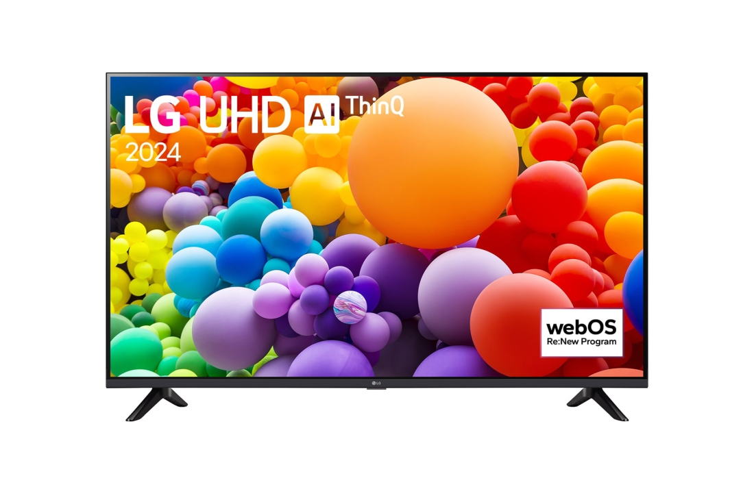 LG Smart TV  LG UHD UT73 4K, 43 pouces, Télécommande Magique IA HDR10 webOS24 2024, Vue avant d’un téléviseur LG UHD, UT73 avec le texte LG UHD AI ThinQ, 2024 et le logo webOS Re:New Program à l’écran, 43UT73006LA, thumbnail 2