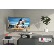 LG Véritable téléviseur OLED LG SIGNATURE M4 97 pouces sans fil avec transfert audio et vidéo 4K 120 Hz , Un boîtier Zero Connect devant un LG SIGNATURE OLED M4, et un signal Wi-Fi rouge et un faisceau rouge émettant en direction du téléviseur. Le téléviseur affiche une ballerine dansant en solo sur scène, OLED97M46LA, thumbnail 16