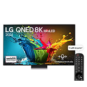 LG Smart TV  LG QNED MiniLED QNED99 8K, 86 pouces, Télécommande Magique IA HDR10 webOS24 2024, Vue avant d’un téléviseur LG QNED, QNED99 avec le texte LG QNED 8K MiniLED, 2025 et le logo webOS Re:New Program à l’écran, 86QNED99T6B, thumbnail 1