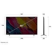 LG Smart TV LG QNED AI QNED70 4K 86 pouces Télécommande AI Magic Remote HDR10 webOS25 2025 , Front view and side view of LG QNED AI QNED70 4K Smart TV showing its length, width, height, and depth dimensions., 86QNED70A6A, thumbnail 4