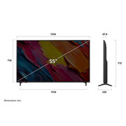 LG Smart TV LG QNED AI QNED70 4K 55 pouces Télécommande AI Magic Remote HDR10 webOS25 2025 , Front view and side view of LG QNED AI QNED70 4K Smart TV showing its length, width, height, and depth dimensions., 55QNED70A6A, thumbnail 4