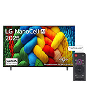 LG Smart TV LG NanoCell AI NANO80 4K 65&nbsp;pouces Télécommande AI Magic Remote HDR10 webOS25 2025 , Vue avant de la TV NanoCell, logo LG NanoCell Al dans le coin supérieur. La TV LG NanoCell NANO80 représente des textures colorées semblables à de la peinture, réunies., 65NANO80A6A, thumbnail 1