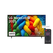 LG Smart TV LG NanoCell AI NANO80 4K 86&nbsp;pouces Télécommande AI Magic Remote HDR10 webOS25 2025 , Vue avant de la TV NanoCell, logo LG NanoCell Al dans le coin supérieur. La TV LG NanoCell NANO80 représente des textures colorées semblables à de la peinture, réunies., 86NANO80A6A, thumbnail 1