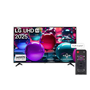 LG Smart TV LG UHD AI UA73 4K 55 pouces Télécommande AI Magic Remote prête à l’utilisation HDR10 webOS25 2025 , Vue avant d’une TV UHD UA73, logo LG UHD Al dans le coin supérieur. La LG UHD TV représente des textures colorées semblables à de la peinture, réunies., 50UA73006LA, thumbnail 1