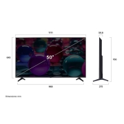 LG Smart TV LG UHD AI UA73 4K 55 pouces Télécommande AI Magic Remote prête à l’utilisation HDR10 webOS25 2025 , Vue avant et latérale de la Smart TV LG UHD AI UA73 4K montrant ses dimensions de longueur, largeur, hauteur et profondeur., 50UA73006LA, thumbnail 4