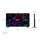 LG Smart TV LG UHD AI UA73 4K 43 pouces Télécommande AI Magic Remote prête à l’utilisation HDR10 webOS25 2025 , Vue avant et latérale de la Smart TV LG UHD AI UA73 4K montrant ses dimensions de longueur, largeur, hauteur et profondeur., 43UA73006LA, thumbnail 4