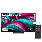 LG Smart TV LG OLED evo AI C5 4K 83 pouces 144 Hz Télécommande AI Magic Remote webOS25 2025 , Vue avant de la Smart TV LG OLED evo AI C5 4K. L’emblème OLED numéro 1 dans le monde pendant 12 ans et le logo LG OLED evo AI 2025 sont à l’écran., OLED83C56LA, thumbnail 1