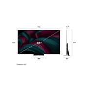 LG Smart TV LG OLED evo AI C5 4K 83 pouces 144 Hz Télécommande AI Magic Remote webOS25 2025 , Vue avant et latérale de la Smart TV LG OLED evo AI C5 4K montrant ses dimensions de longueur, largeur, hauteur et profondeur., OLED83C56LA, thumbnail 4